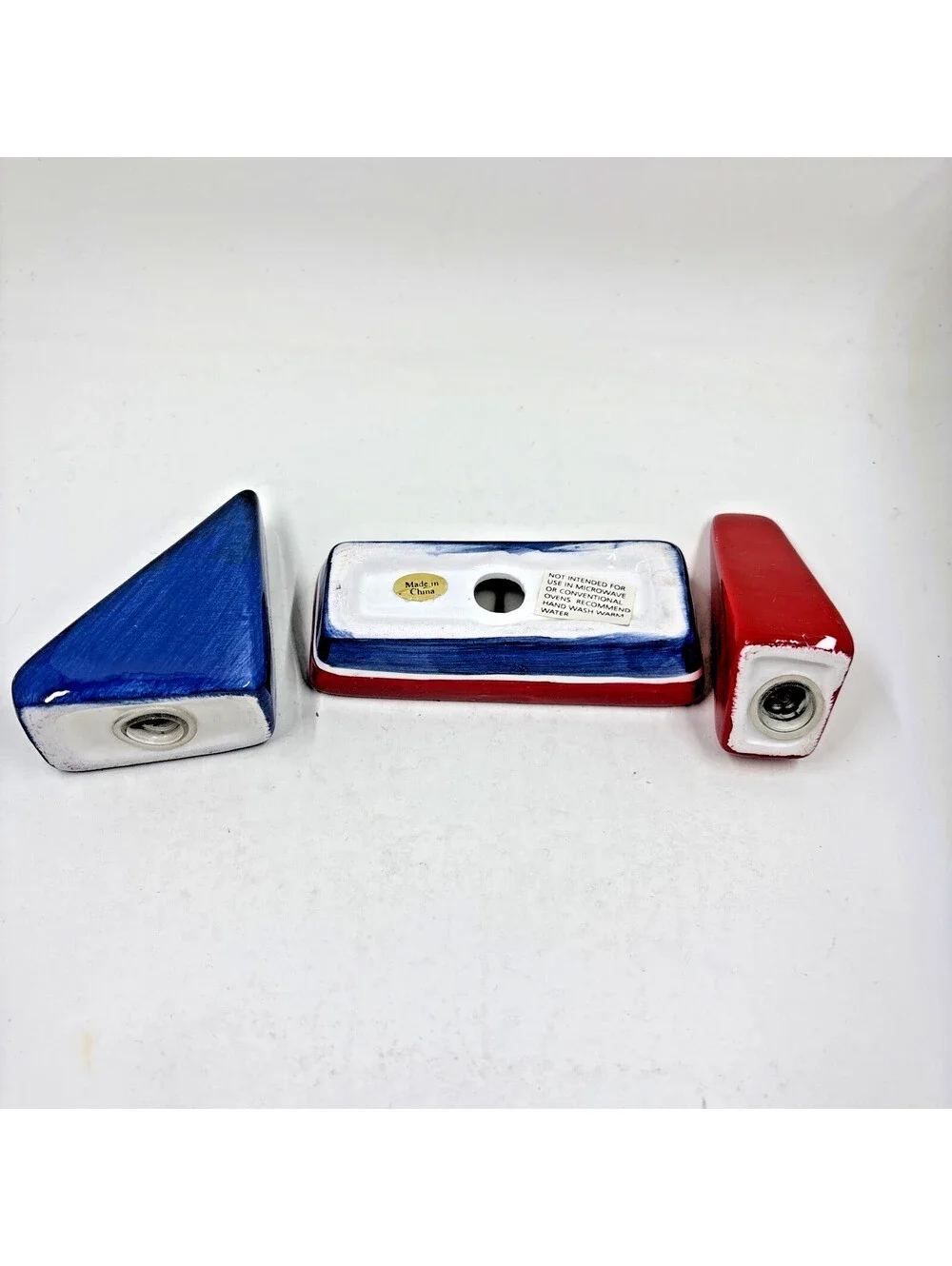 Vintage Sail Boat Salt Pepper Shaker Nautical Red White Blue Beach Picnic